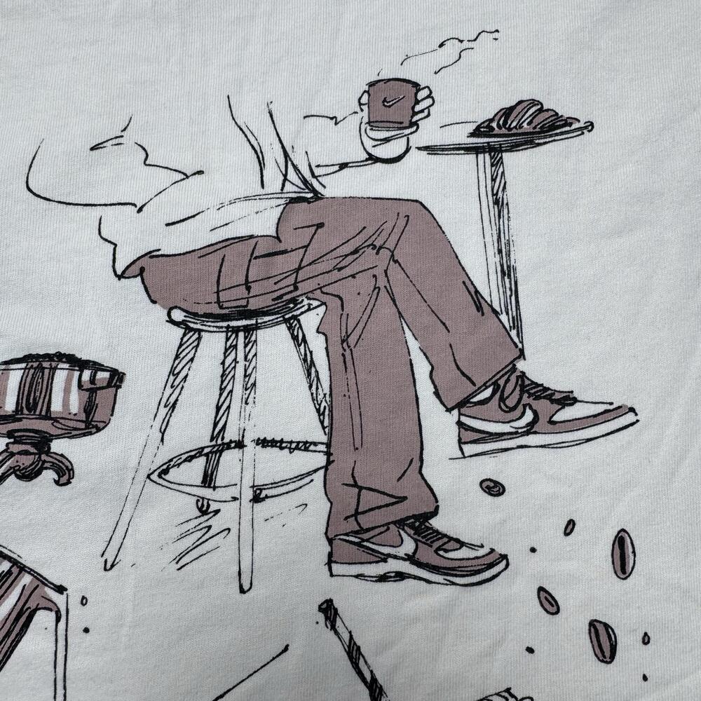 Nike Cafe Swoosh Shirt Mens 2XL White Coffee Graphic Loose Fit The Nike Tee